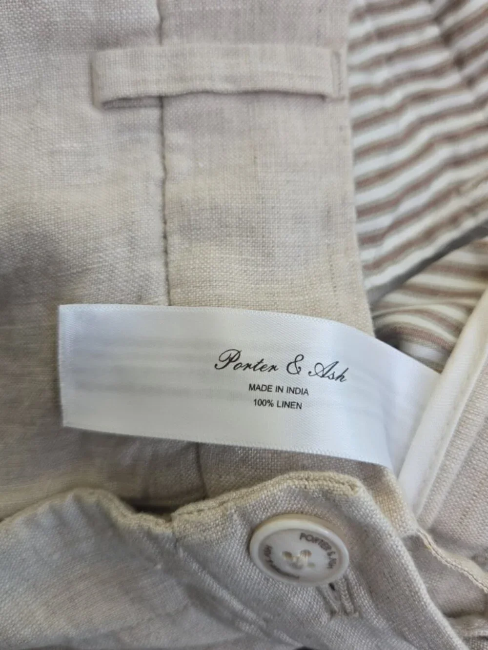 Porter & Ash 100% Linen Pants Beige Oatmeal Men's Resort Quiet Luxury